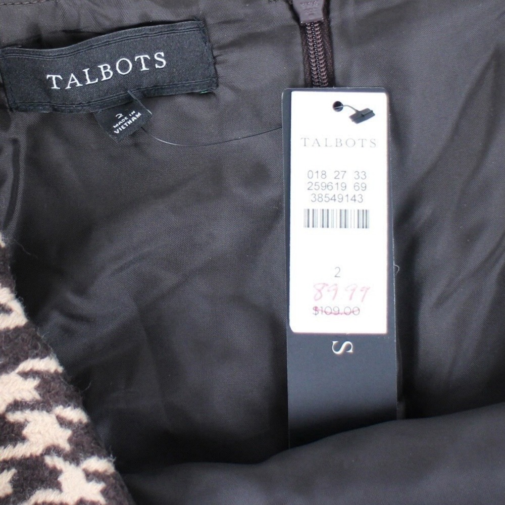 Talbots Houndstooth Pencil Skirt Women's Size 2 Black Tan Wool Blend Lined - Picture 2 of 4
